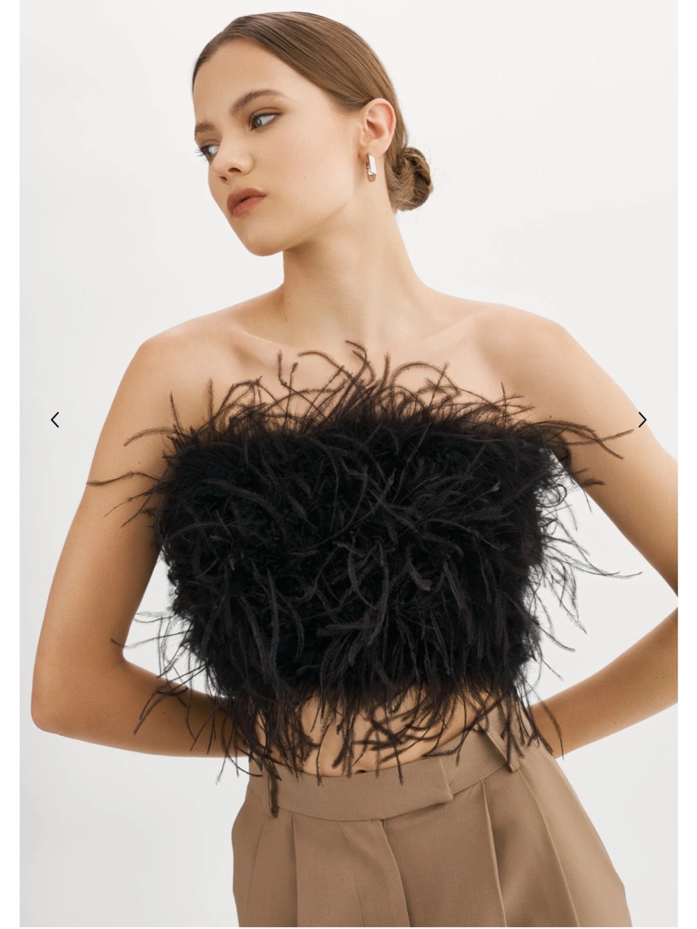 Lamarque Black Feather Strapless Crop Camisole